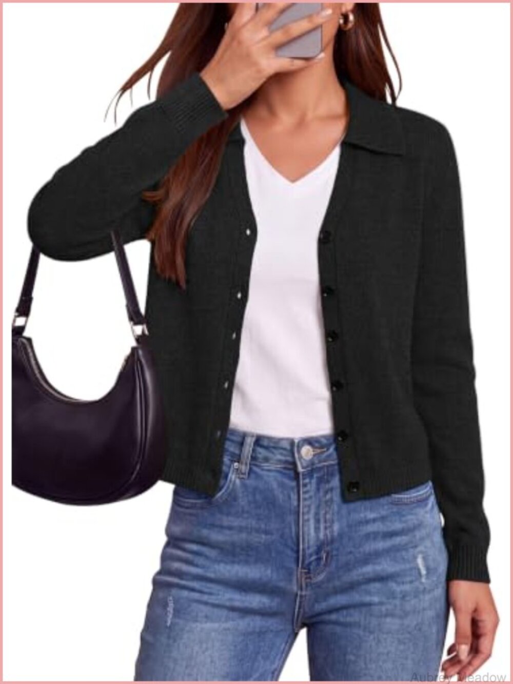 Lightweight Knit Cardigan Sweater for Women Button Down Lapel Collar Long Sleeve